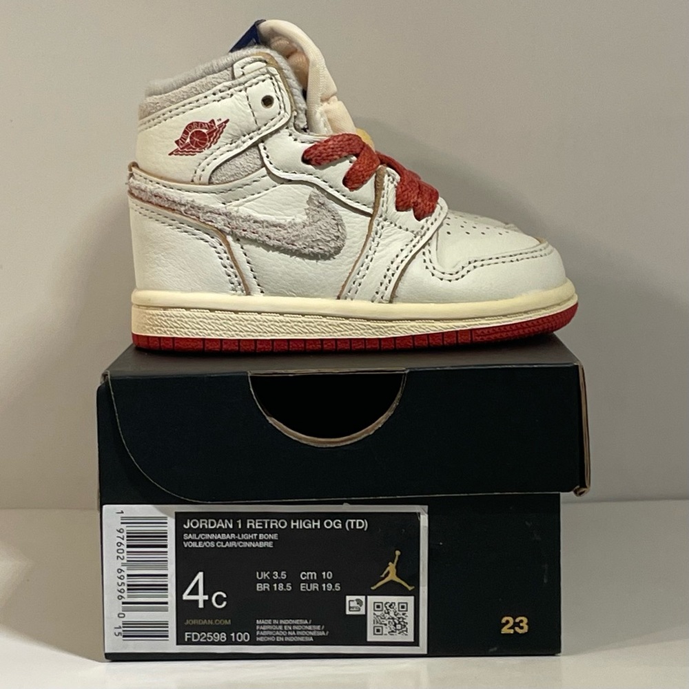 [BRAND NEW] AIR JORDAN 1 RETRO HIGH OG RARE AIR SAIL CINNABAR TODDLER SIZE 4C - Picture 6 of 15